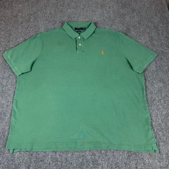 Polo Ralph Lauren Mens XXL Classic Fit Pique Polo Shirt Green Orange Pony Logo