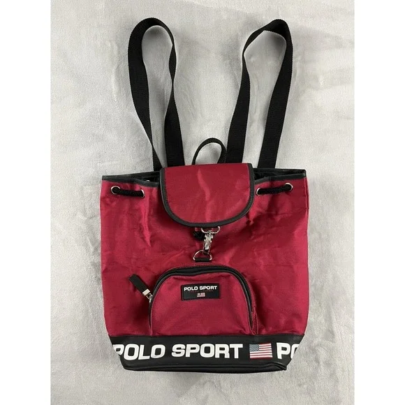 Vintage Polo Sport Ralph Lauren Backpack Red Black Rucksack Drawstring