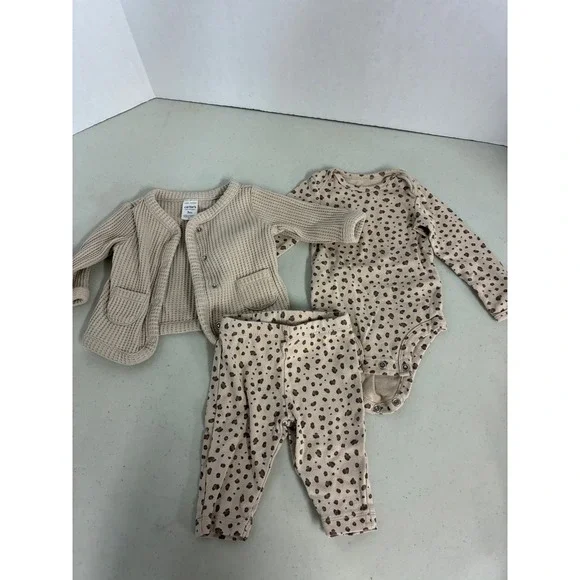 Carters Just One You 3M Baby Girl 3PC Set Leopard Bodysuit Pants Waffle Cardigan