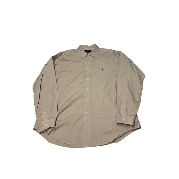 Polo Ralph Lauren Mens XL Tan Classic Fit Long Sleeve Button Down Cotton Shirt