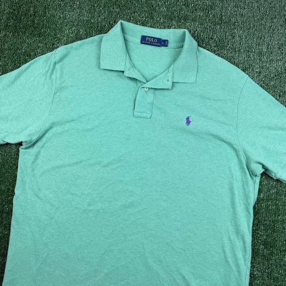 Polo Ralph Lauren Mens Large Mint Green Short Sleeve Pique Polo Purple Pony