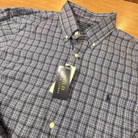 Polo Ralph Lauren Shirt Mens XL Blue Plaid Button Down Classic Fit Cotton NWT