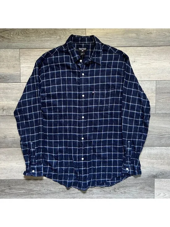 Polo Jeans Co Ralph Lauren Men's L Button-Up Shirt Flannel Plaid Shirt Rayon