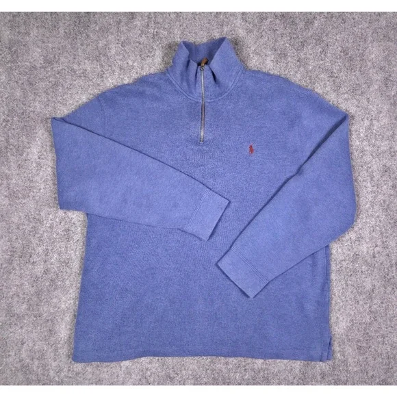 Polo Ralph Lauren Quarter Zip Pullover Mens XL Blue Cotton Knit Pony Logo