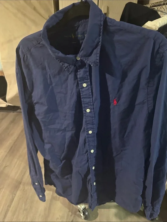 Polo by Ralph Lauren Navy Button-Down Shirt with Red Pony Logo