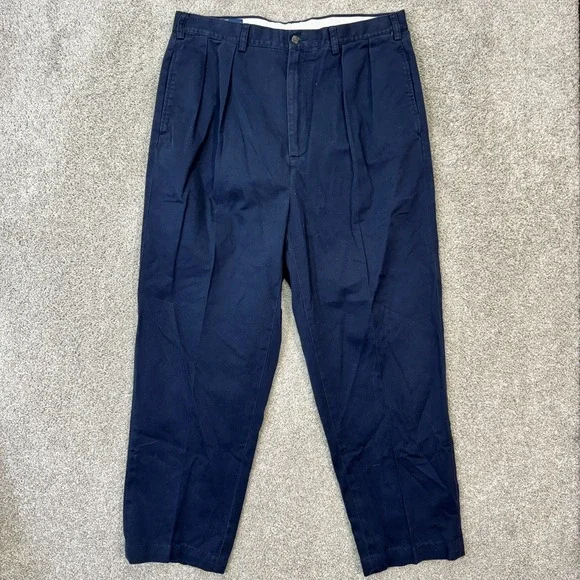 Polo Ralph Lauren Andrew Pant Men 38x36 Navy Blue Pleated Cotton Chino Trousers