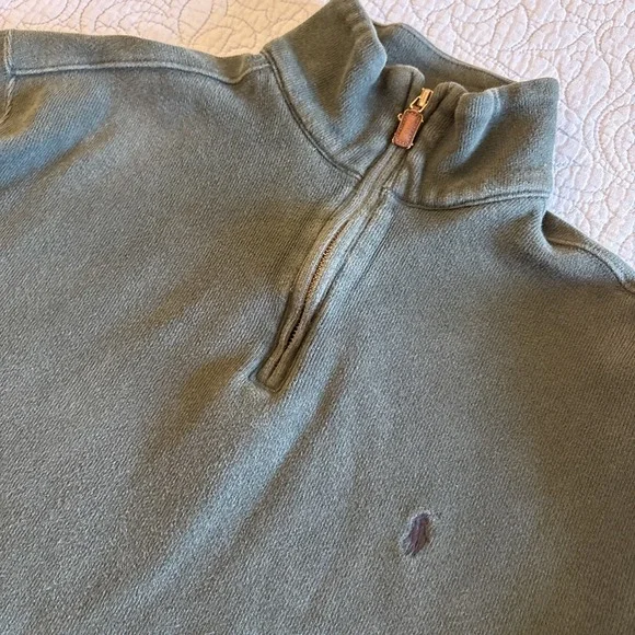 Polo Ralph Lauren Mens Large Long Sleeve 1/4 Zip Pullover Green Sweater