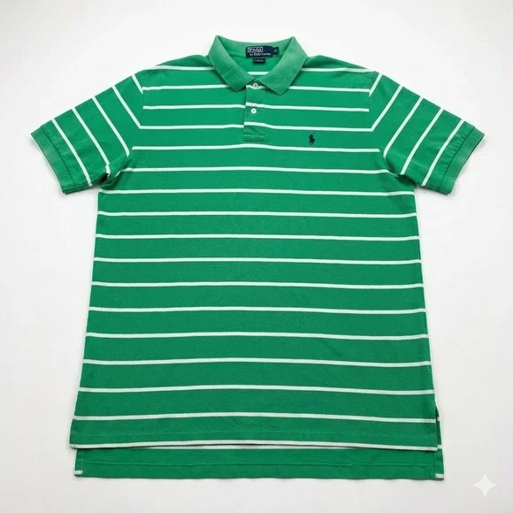Polo Ralph Lauren Shirt Mens XL Green White Striped Pony Logo Classic Fit Cotton