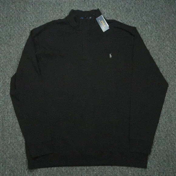 Polo Ralph Lauren Sweater‎ Men XXL Tall Black Double Jersey Quarter Zip 2XLT NWT