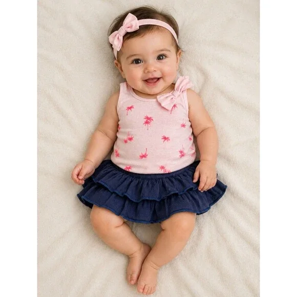 oshkosh b'gosh Baby Girls 2 piece Outfit Set Ruffle Skort Skirt Tank Top 6m 3-6m