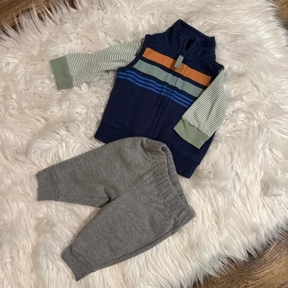 Carter’s‎ 3pc Baby Boys 3M Navy Gray Vest Bodysuit Pants Outfit Set
