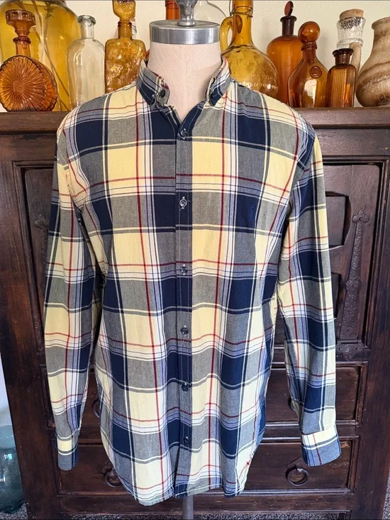 Men's Ralph Lauren Polo Yellow & Navy Plaid Button-Down Shirt