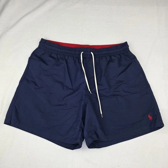 Polo Ralph Lauren Men's XL Navy Red Swim Trunks Mesh Lined Drawstring Pony