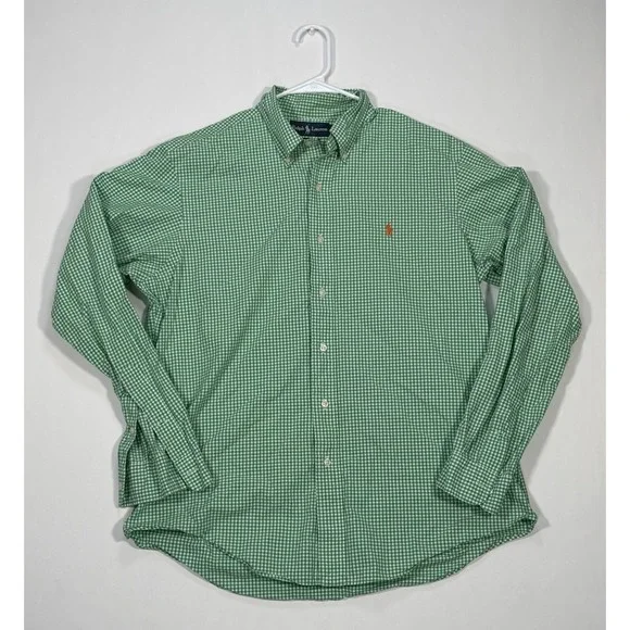 Polo Ralph Lauren Custom Fit Shirt Men's Large Green Gingham Check Button Down
