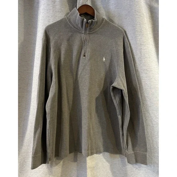 Polo Ralph Lauren Sweater Mens XL‎ Grey Quarter Zip Preppy Pony
