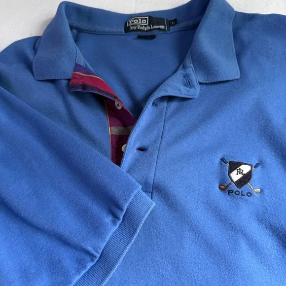Polo Ralph Lauren Vintage Golf Crest Polo‎ Shirt Blue Large Fit XL Plaid Placket