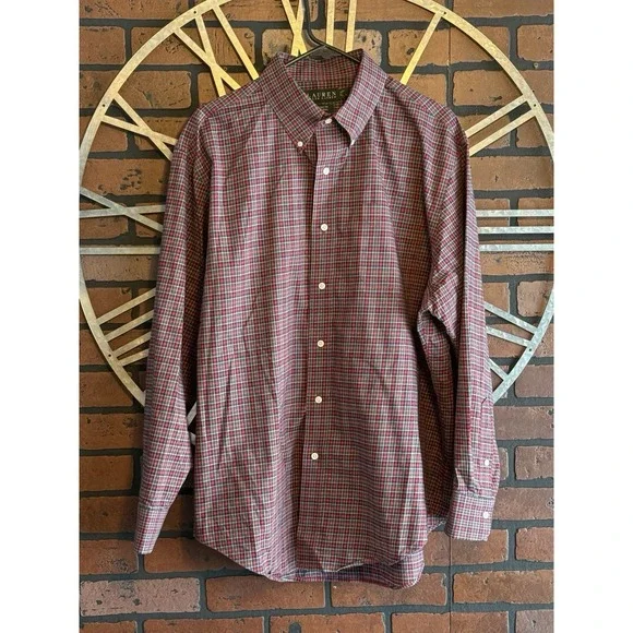 Men's Lauren Ralph Lauren Plaid Flannel Shirt Red/Green Size 17 1/2 - 34/35
