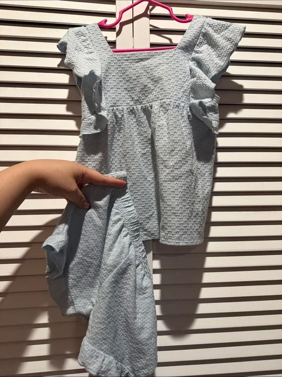 Light Blue Ruffle-Trim Kids Matching Set