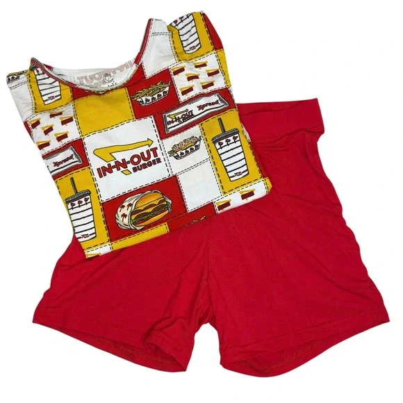 Bamboo Kids Boxy Tee & Shorts Day Wear In-N-Out Burger Set 7-8T NWT