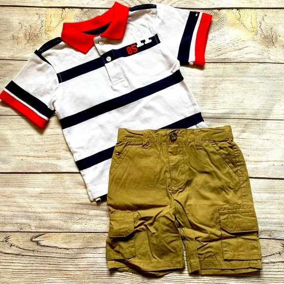 Tommy Hilfiger Polo Shirt and Cargo Shorts 2 Piece Outfit NWT Boys Size 24 mo