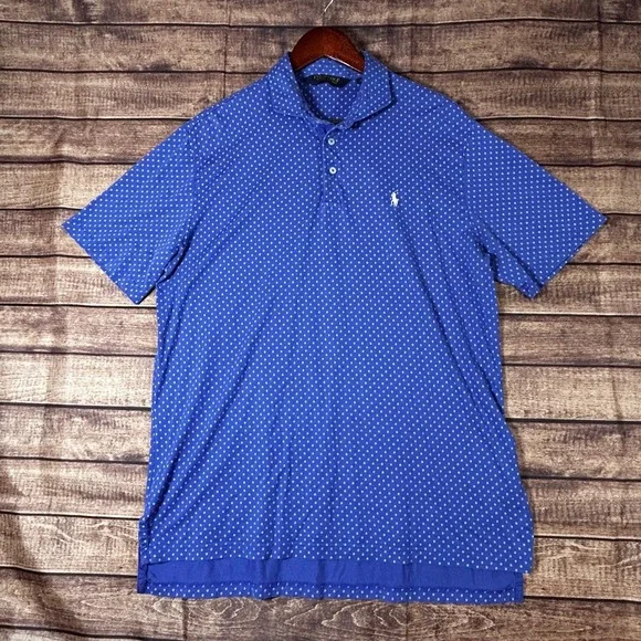 Polo Golf Ralph Lauren Blue Geometric All Over Print Cotton Polo Shirt Mens L