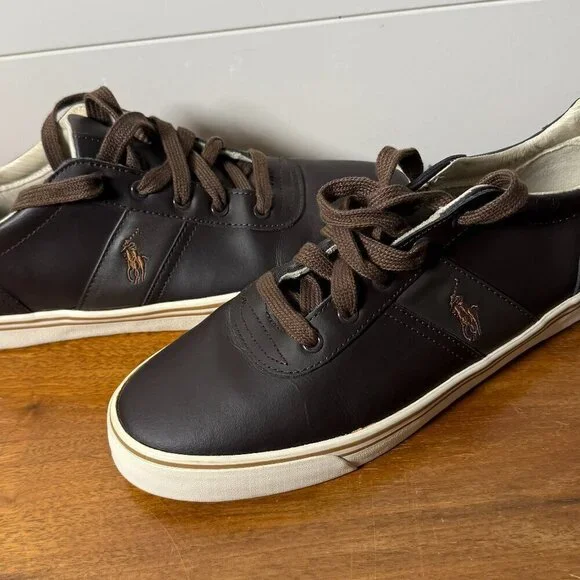 Polo Ralph Lauren Lace Up Shoes Hanford Leather Uppers Dark Brown Sz 11.5