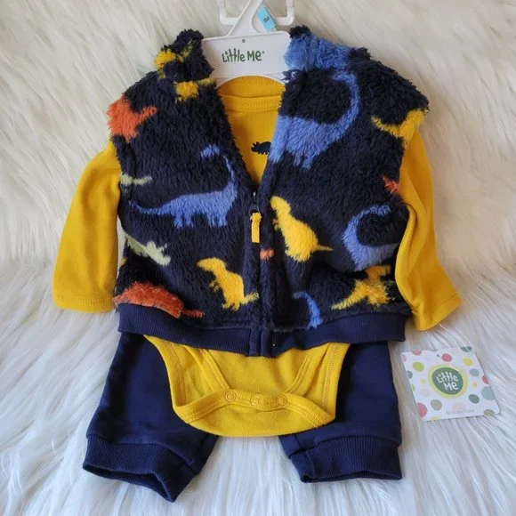 Little Me Dinosaur 3 Piece Vest Set