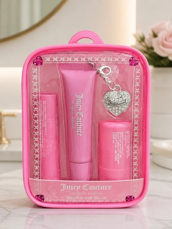 Juicy Couture Pink Beauty Gift Set with Heart Charm & Cosmetic Case NWT
