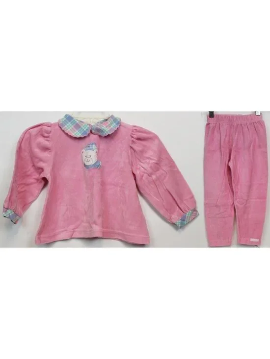 Vtg 90s Healthtex 4T Pink 2pc Shirt Pants Plaid Velour Turtleneck Polar Bear