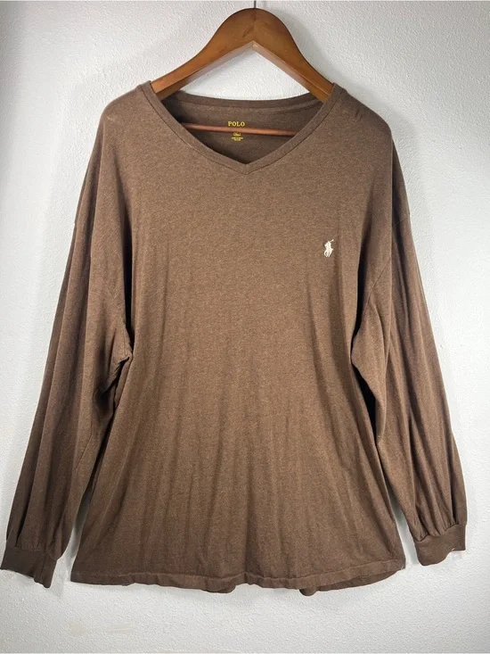 Polo Ralph Lauren Brown Long Sleeve Cotton T-Shirt 2XL Tall Crew Neck Preppy