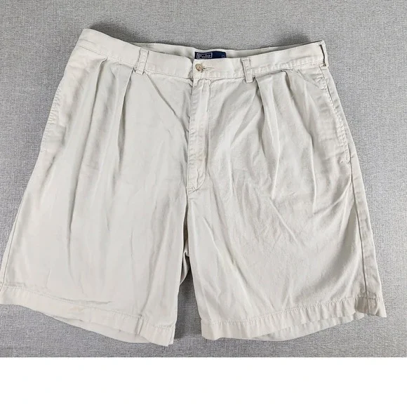 Polo Ralph Lauren Tyler Short Mens 40 Khaki Tan Pleated Chino Cotton Shorts