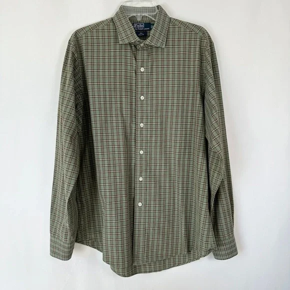 Polo by Ralph Lauren Estate Custom Fit Plaid Long Sleeve Shirt Men L 16.5 Preppy