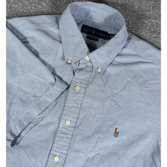 Ralph Lauren Classic Fit Oxford Cotton Shirt Blue SS Button Down Men's Large