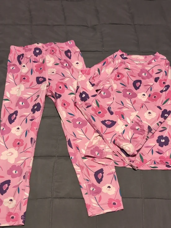 Lands' End Pink Floral Kids Pajama Set - Long Sleeve Top & Pants