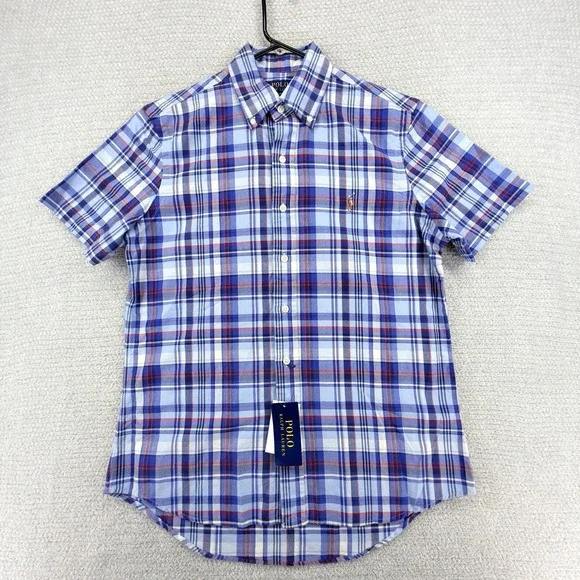 NWT Polo Ralph Lauren Classic Fit Plaid Button Down Shirt Mens Small Blue Cotton