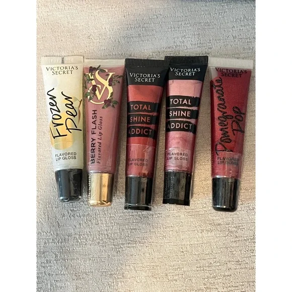 Victoria's Secret Lip Gloss Bundle Frozen Pear Berry Flash Total Shine 5pc