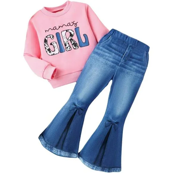 Toddler Girl Clothes Long Sleeve Cartoon & Letter Graphic Top + Fruit Stationery