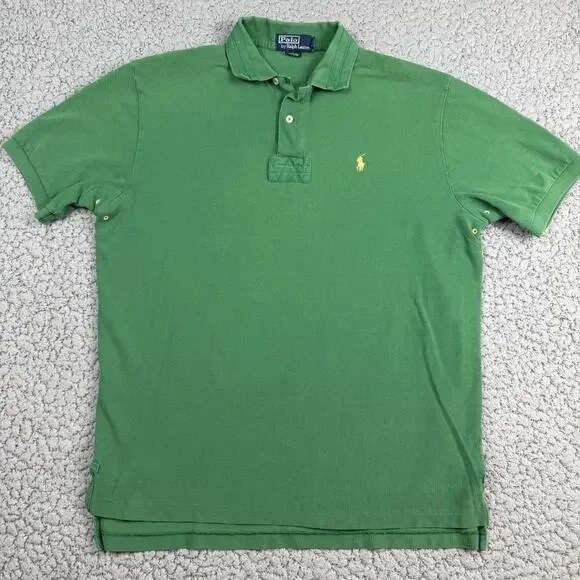 Polo Ralph Lauren Rugby Shirt Men XL Green Striped Collar Pony Short Sleeve VTG