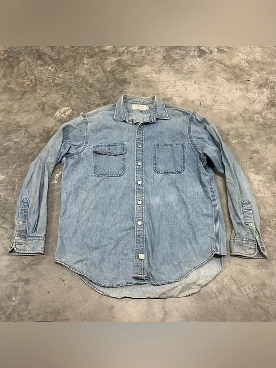 Vintage Polo Ralph Lauren Shirt Denim Long Sleeve Big Button Down Men L 80s USA