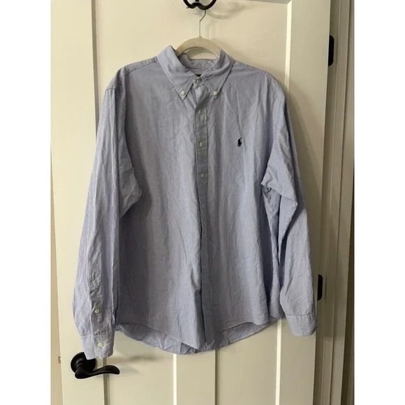 Ralph Lauren Mens Striped Button Down‎ Shirt Long Sleeve Polo Pony Blue/White