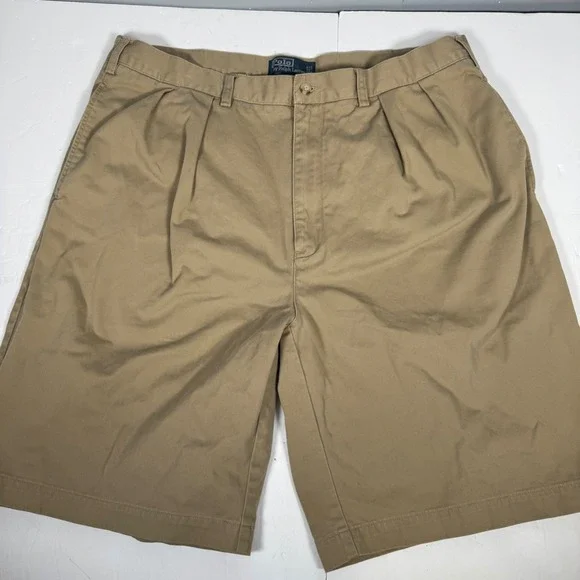 Polo Ralph Lauren Tyler Short Mens 42T Khaki Tan Pleated Cotton Twill Chino Tall