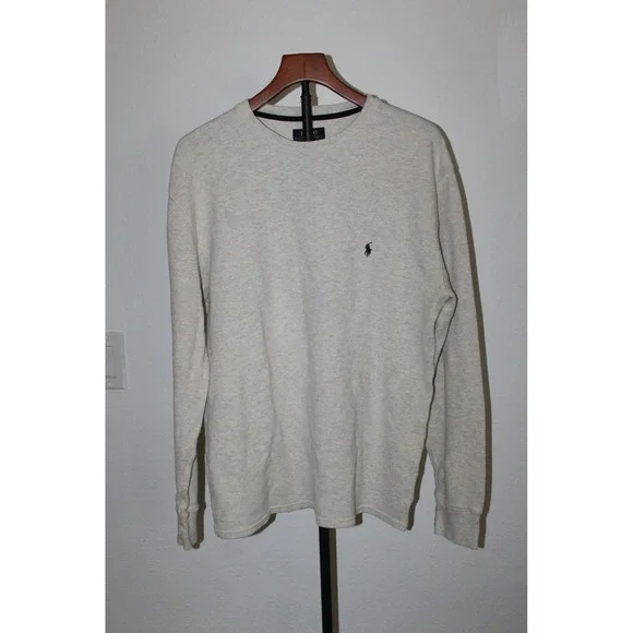 Polo Ralph Lauren Mens XL Waffle Knit Thermal Long Sleeve Shirt Oatmeal Grey