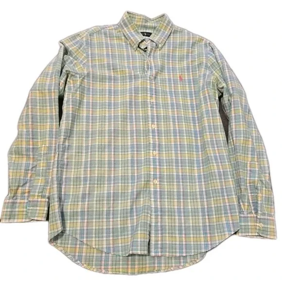 Polo Ralph Lauren Shirt Mens L Cotton Stretch Pink Blue Green‎ Stripe L/S Pony L