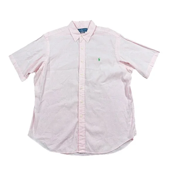 Polo Ralph Lauren Size XL Mens Pink Linen Short Sleeve Green Pony