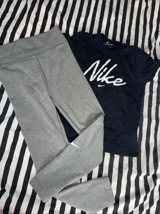 Nike Kids' Black Tee and Gray Leggings Matching Set