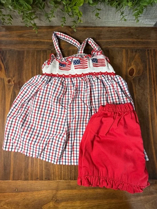 Cecil & Lou Patriotic Smocked Flag Dress & Bloomers Set
