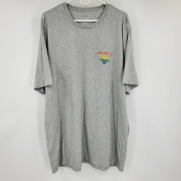 Polo Ralph Lauren Mens Grey Rainbow Crest Graphic Logo T-Shirt‎ 1XT Tall