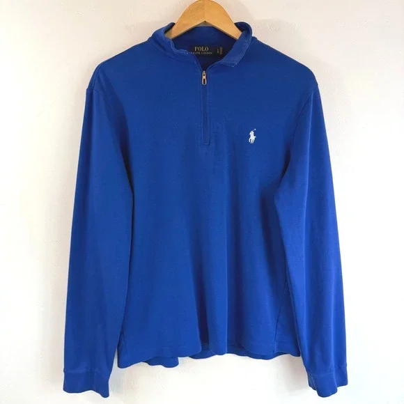 Polo‎ Ralph Lauren Quarter Zip Pullover Blue Pima Cotton Preppy Old Money Golf L