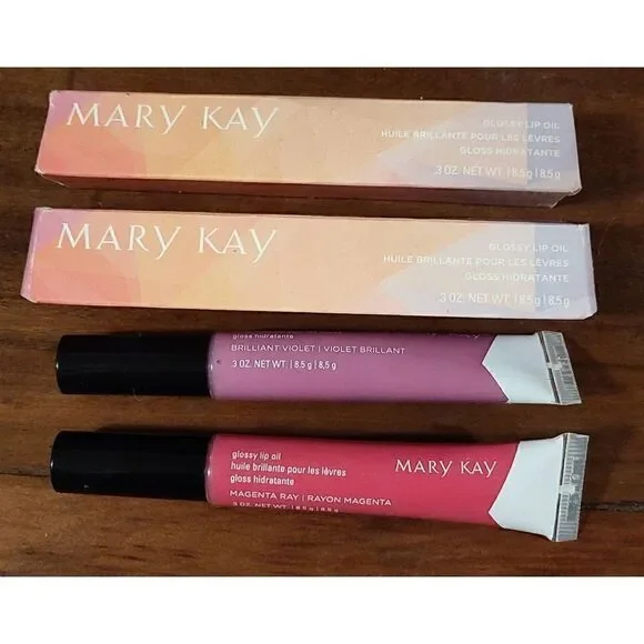 MARY KAY COSMETICS SET (2) GLOSSY LIP OIL MAGENTA RAY/ BRILLIANT VIOLET (HYDRATE