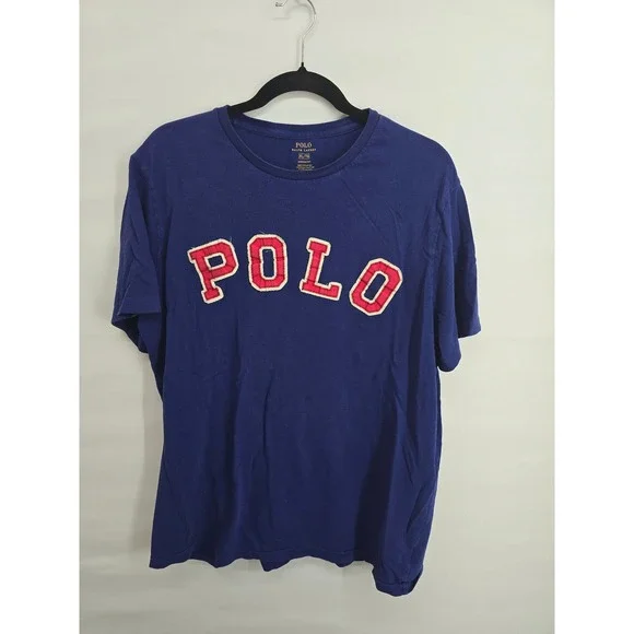 Polo Ralph Lauren Mens XL Custom Fit Navy Blue‎ T-Shirt Red Applique Logo Tee